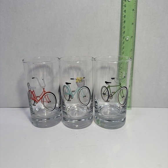 Unbranded Other - Set of 3 Bicycle Drinking Glasses Clear Tumblers Cycling Bike Designs USA Made